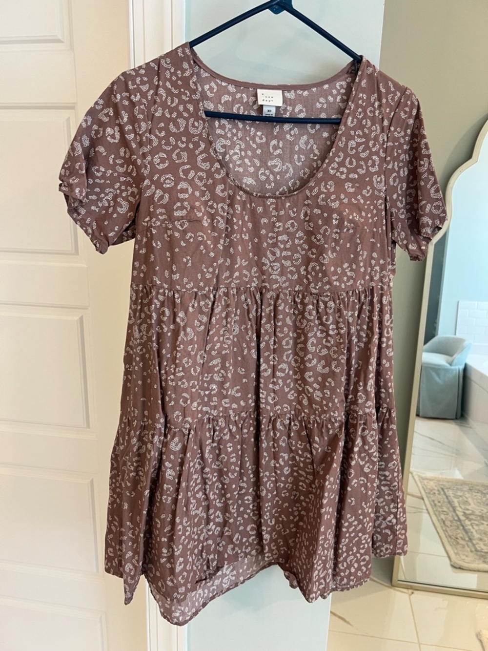 A New Day Mauve Leopard Print Tiered Scoop Neck Dress